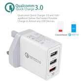 SDC-30W 2 in 1 USB to 8 Pin Data Cable + 30W QC 3.0 USB + 2.4A Dual USB 2.0 Ports Mobile Phone Tablet PC Universal Quick Charger Travel Charger Set,  UK Plug, with 8 Pin Cable, UK Plug
